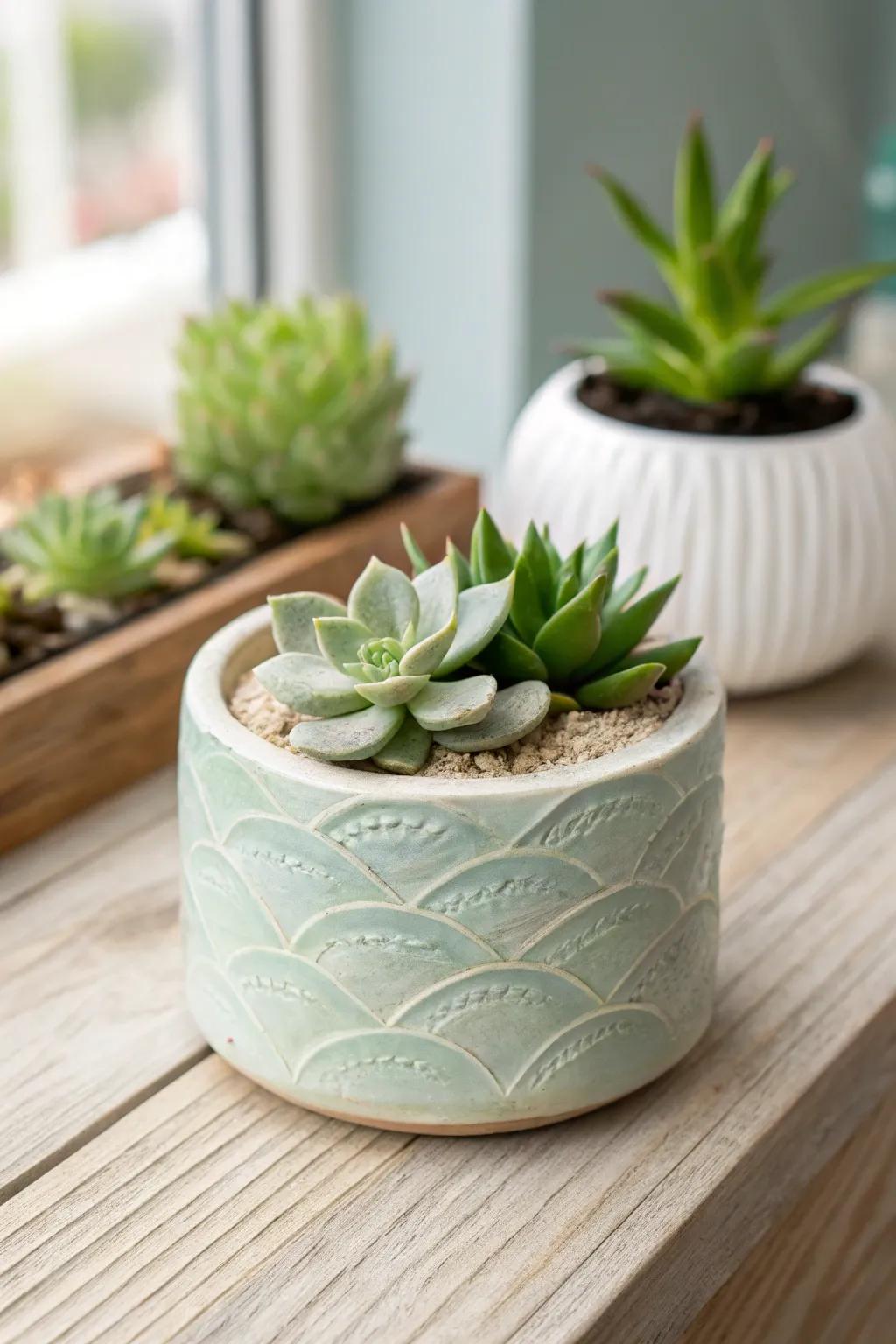 Bring nature indoors with handcrafted charm: a minimalist succulent planter perfect for your cozy space.