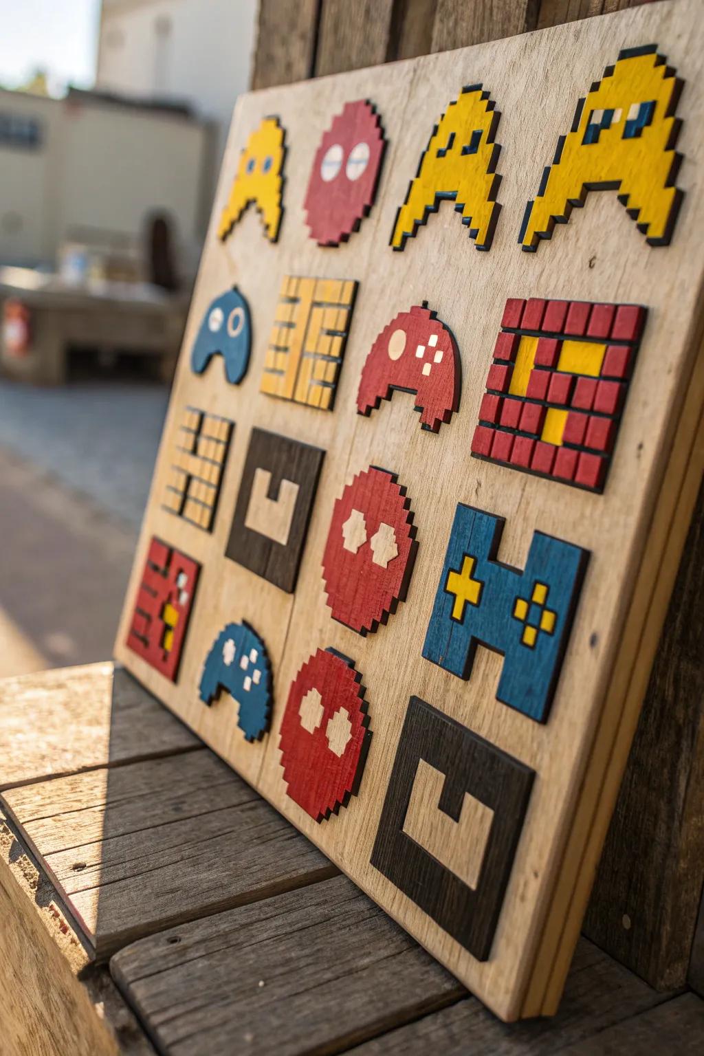 Dive into nostalgia with a handcrafted collage of retro game icons, blending simplicity with bold colors for a stunning visual experience.