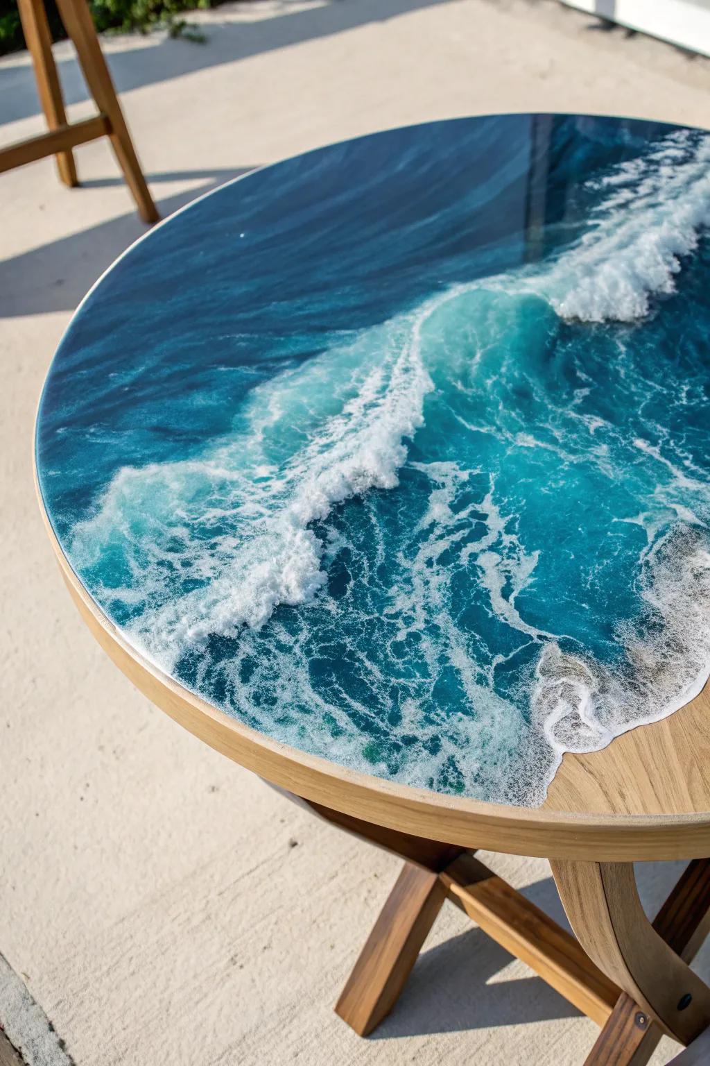 Dive into elegance with this ocean wave epoxy table—a masterpiece that brings the serenity of the sea into your home.