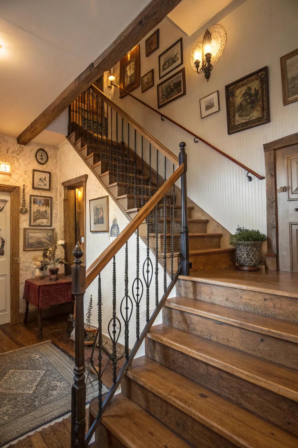 A stylish mix of metal and wood railings for a modern farmhouse feel.