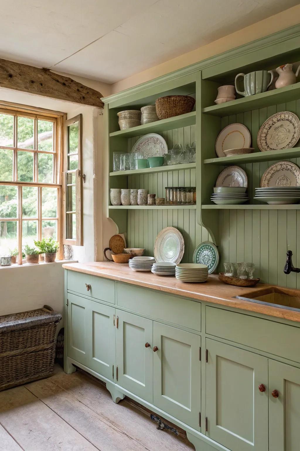 Pastel green creates a calming and inviting kitchen atmosphere.