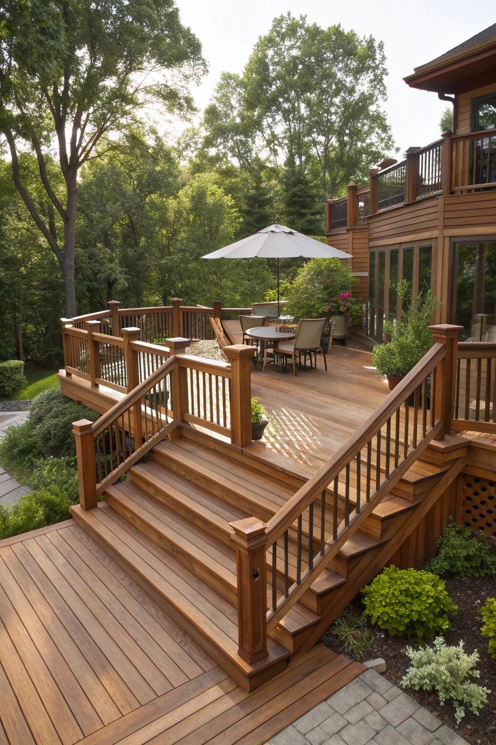 Experience the elegance of a multi-level deck, a true masterpiece of craftsmanship and design.