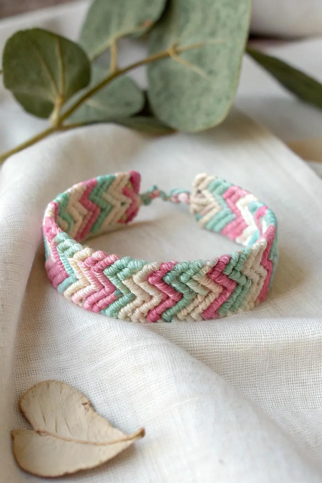 Embrace the art of simplicity with this Chevron friendship bracelet, where craftsmanship meets natural beauty.