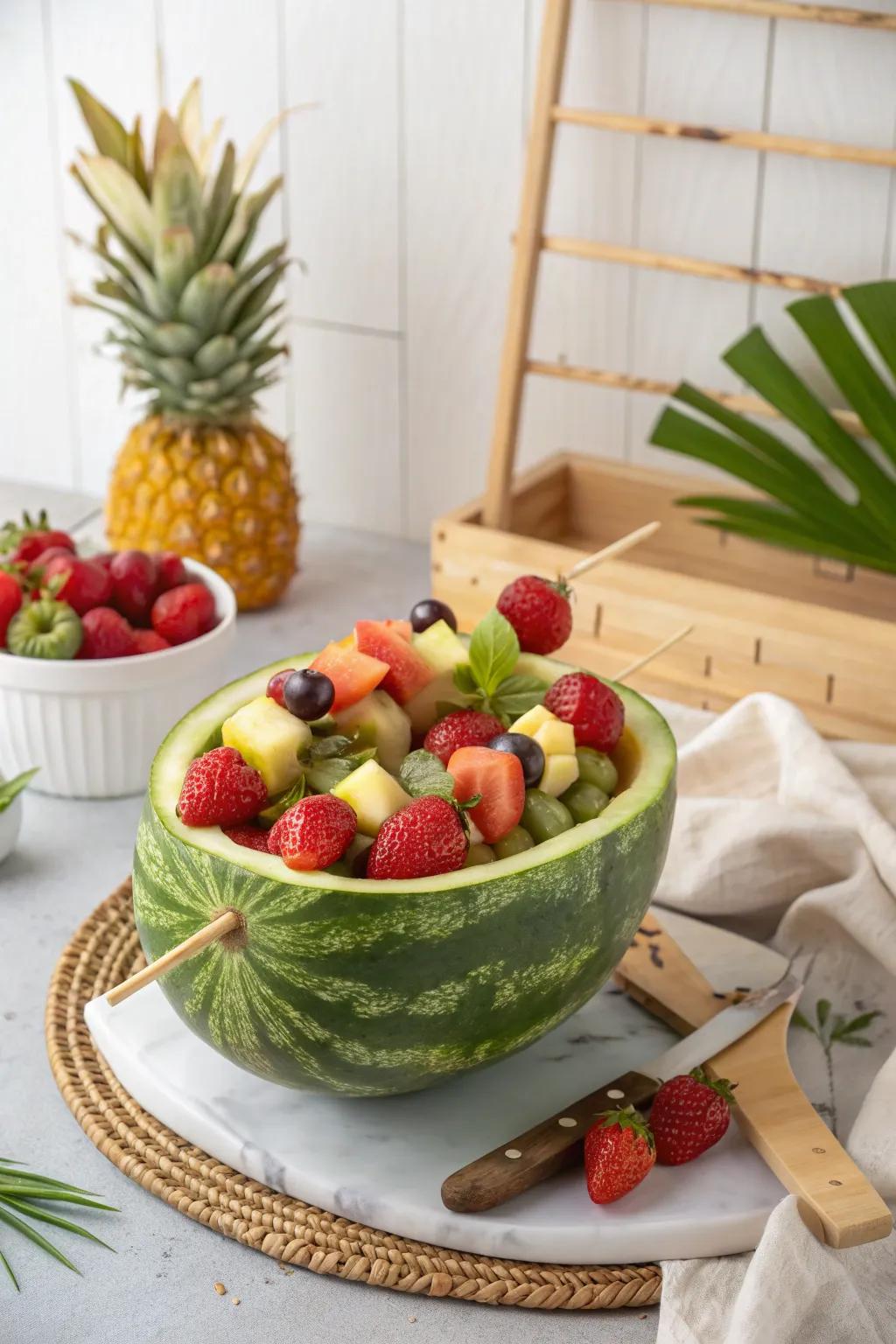 Elevate your table with a stunning Watermelon Bowl centerpiece, marrying minimalism and nature's vibrance.