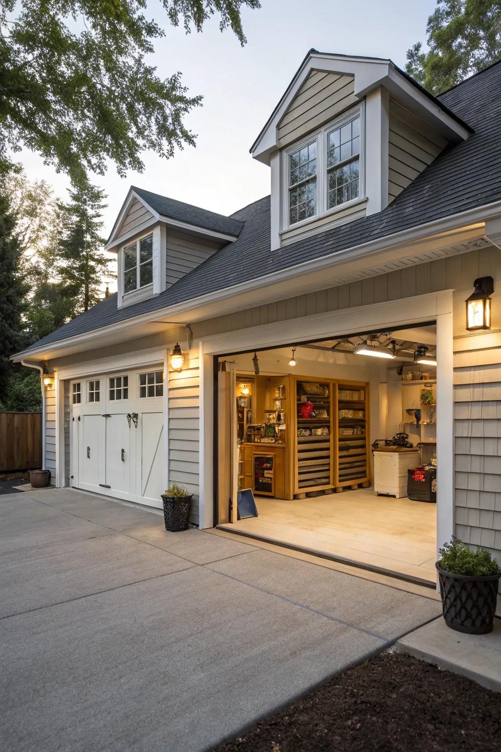 Shed dormers provide additional space and light, perfect for workshops.