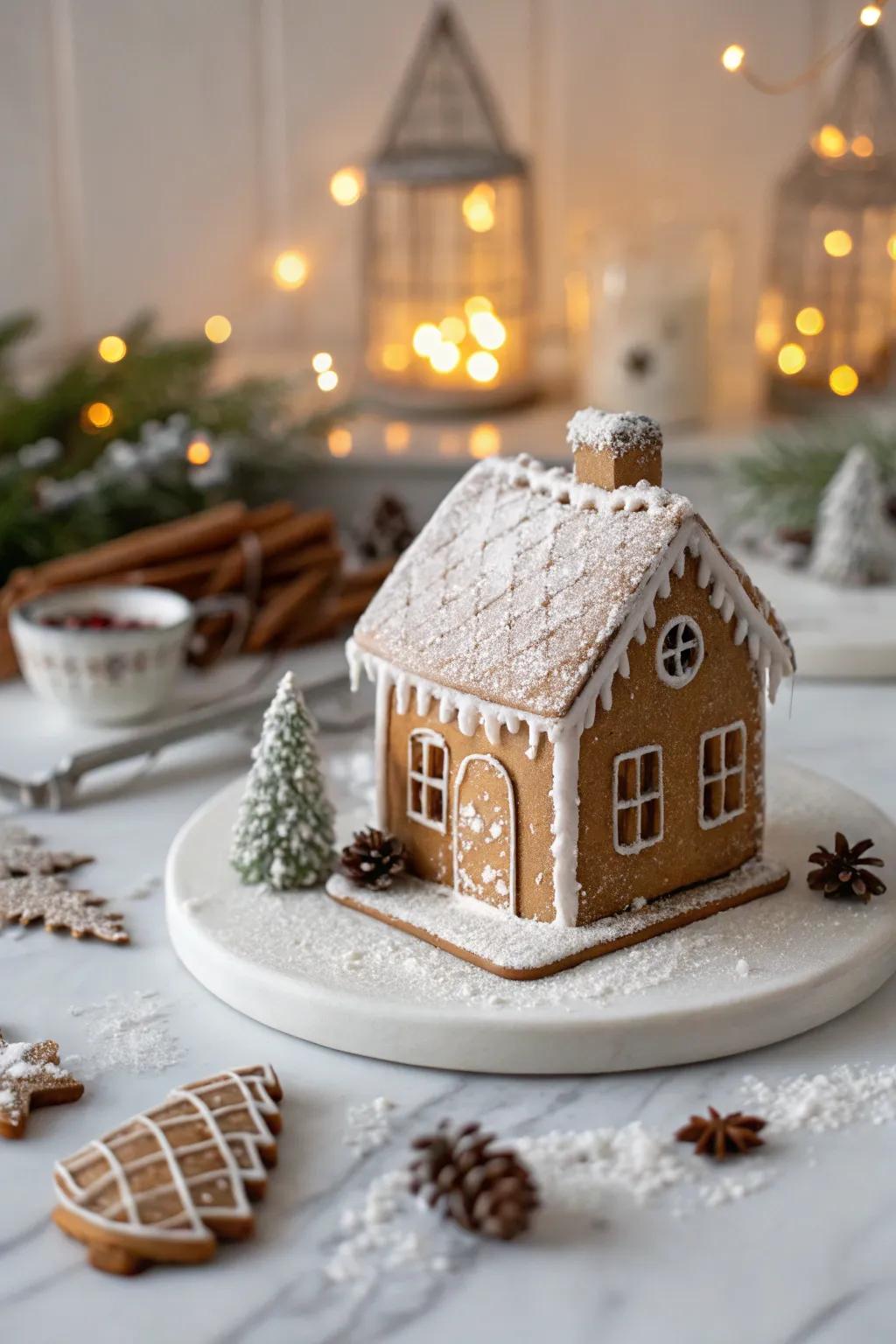 Step into a whimsical winter wonderland with a miniature gingerbread village that captures the magic of the season.