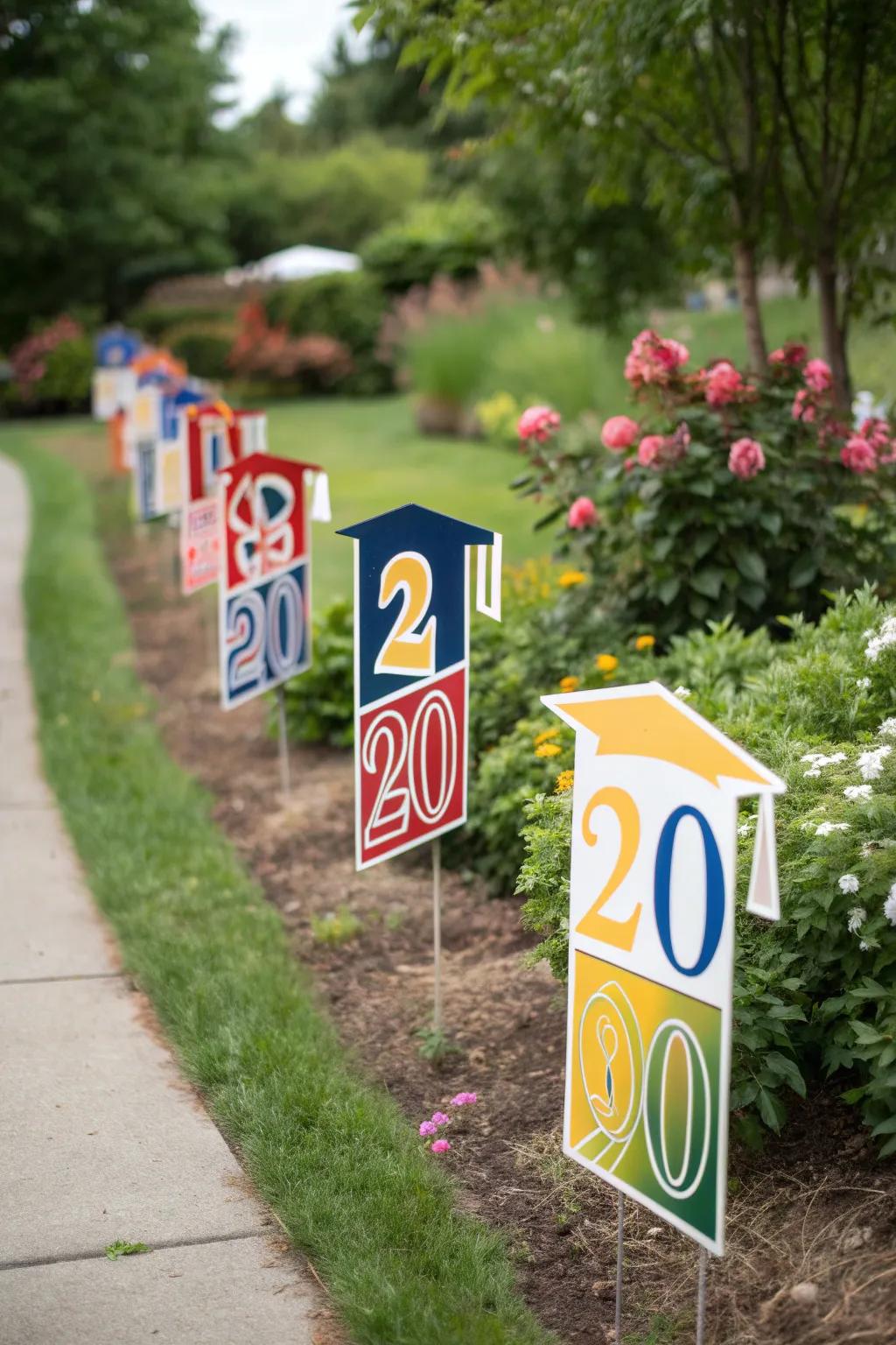 A walk down memory lane with milestone yard signs.