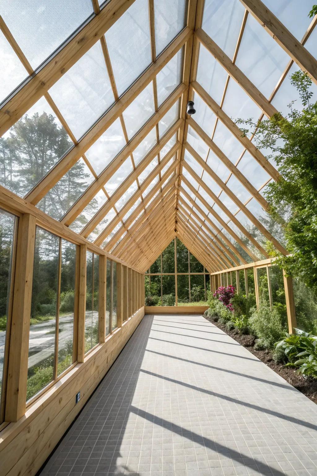 Embrace the elegance of simplicity with a classic A-frame greenhouse roof, where craftsmanship meets natural beauty.