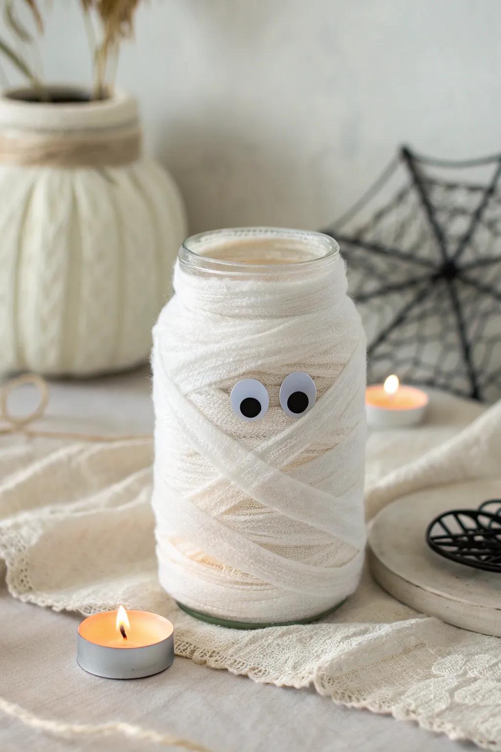 Embrace the playful side of Halloween with this charming mummy mason jar craft—perfect for adding a whimsical touch to your decor!