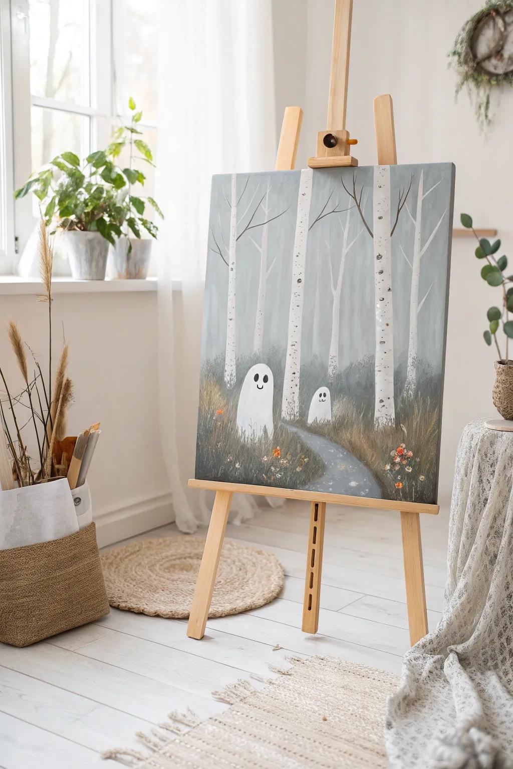 Enchant your space with ghostly whispers in a misty forest, where simplicity meets whimsy.