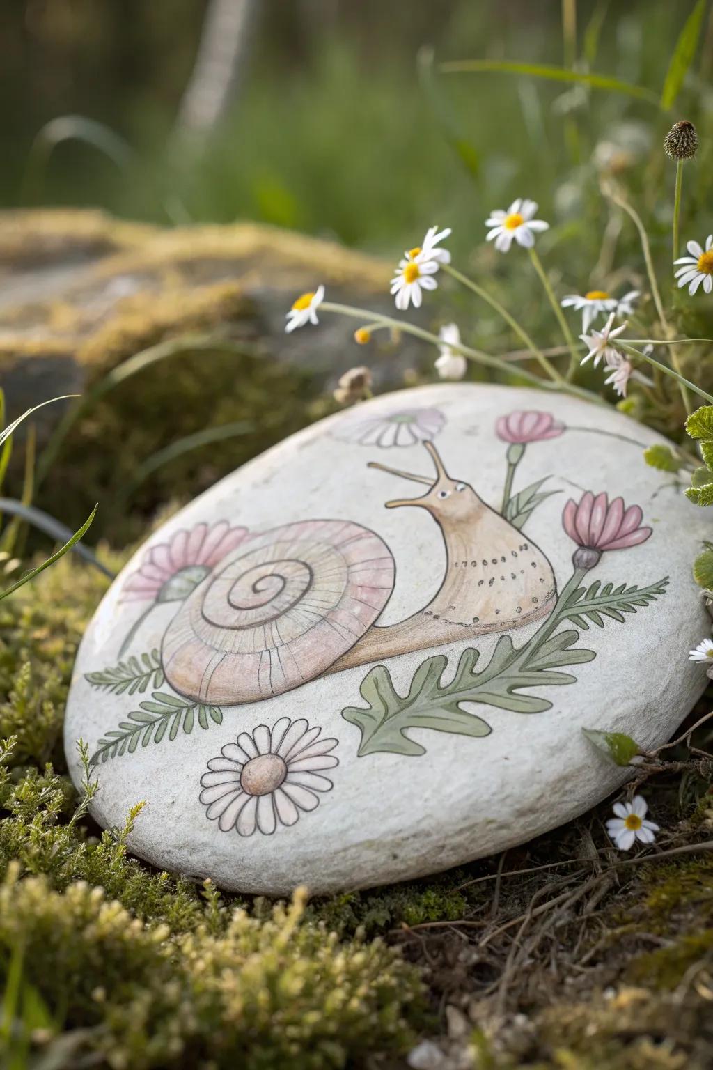 Whimsy on your path: A charming snail stepping stone brings playful elegance to your garden.