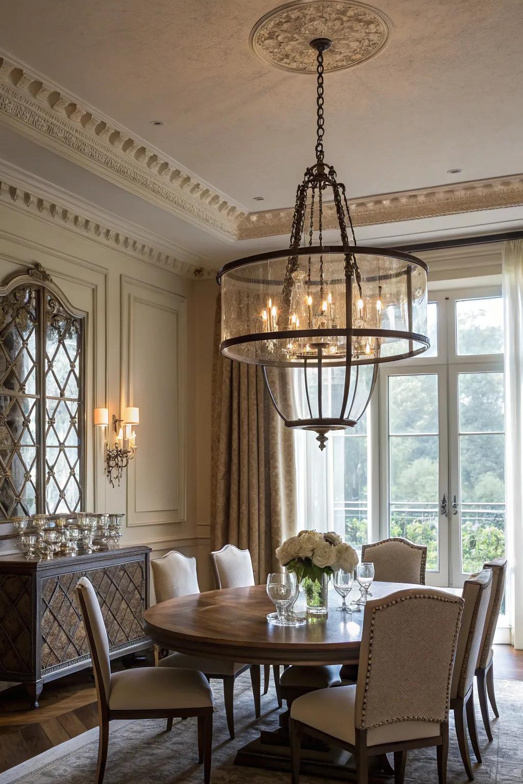 Chandeliers add charm and warmth to dining areas.