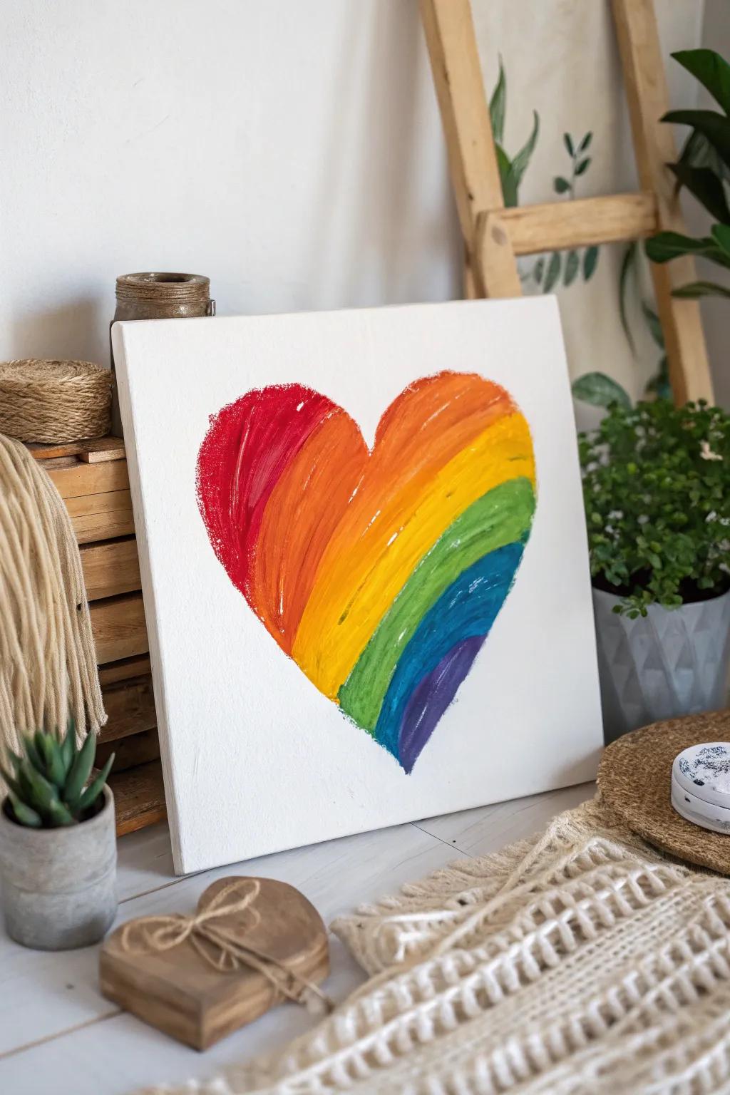 Vibrant Rainbow Heart: Where bold color meets minimalist elegance.