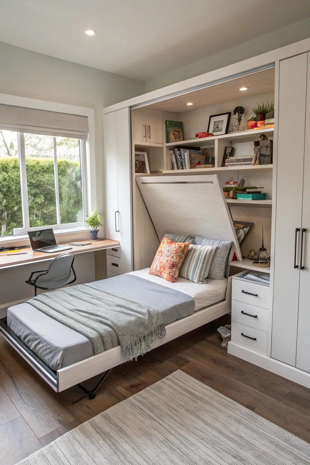 Desk-integrated Murphy bed offering dual functionality