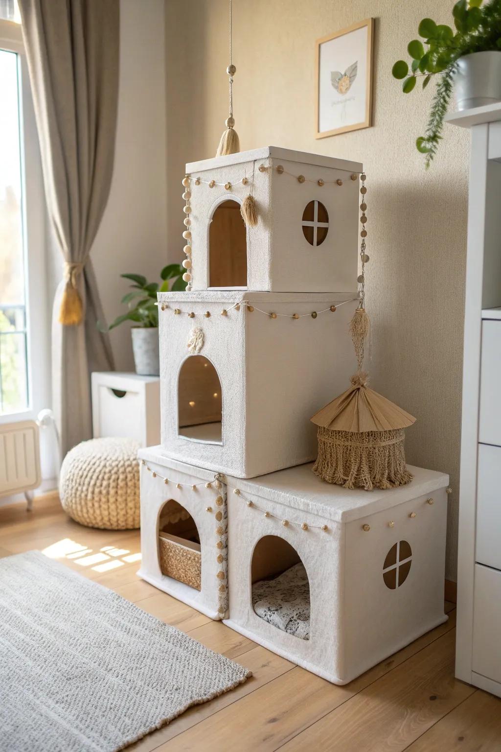 Elevate your kitty's playtime with a chic, eco-friendly cardboard mansion that blends craftsmanship with minimalist elegance.