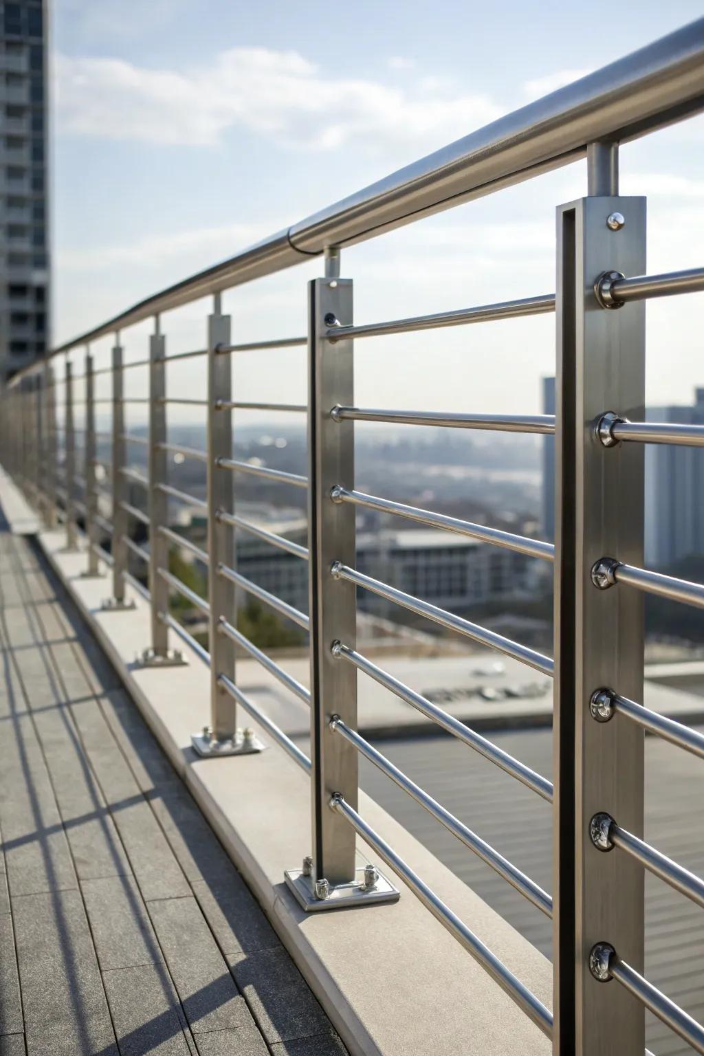 Elevate your deck with sleek metal railings for a modern urban edge.