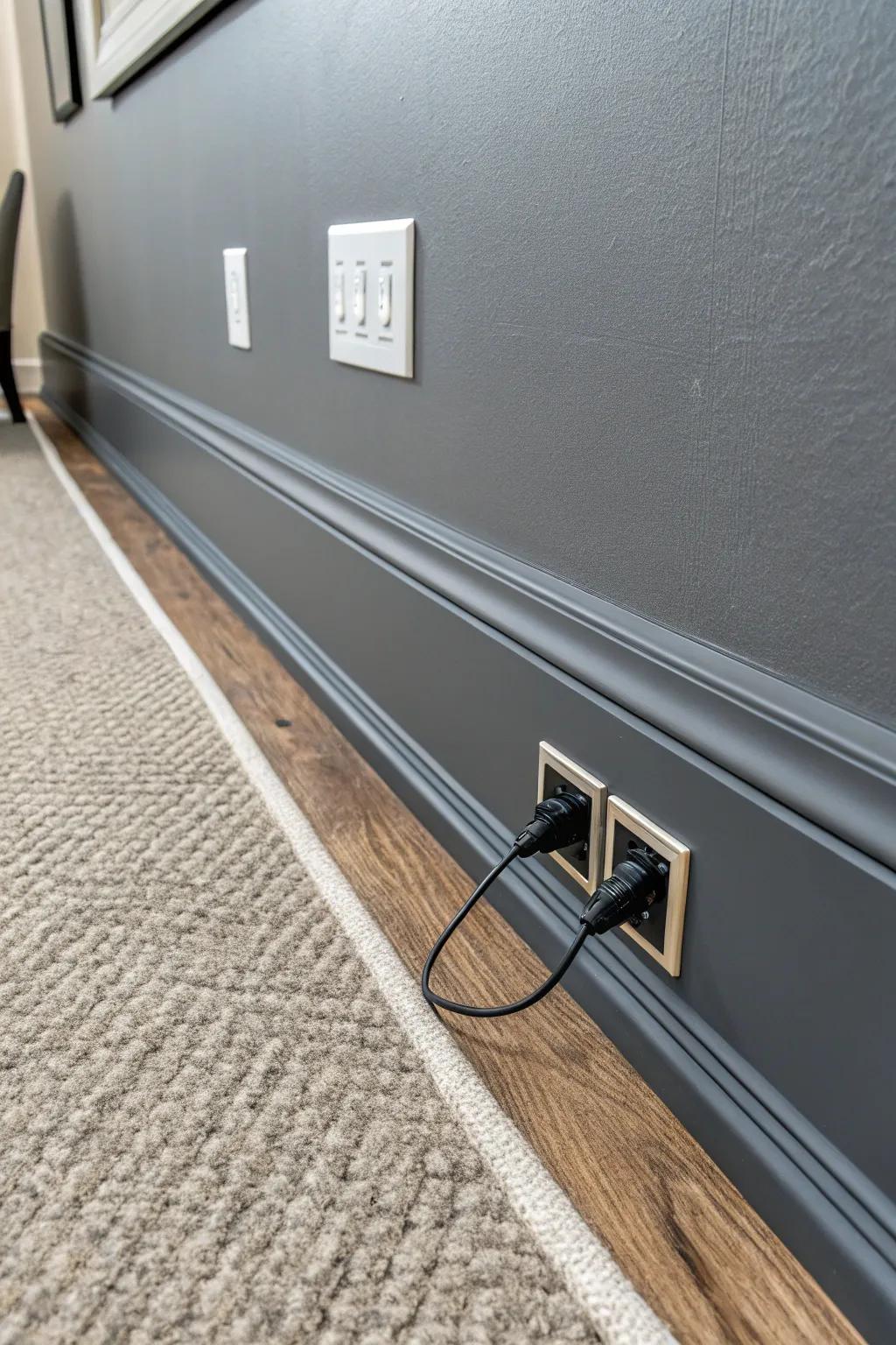 Master the art of subtlety: Conceal cords effortlessly with crafted baseboards.