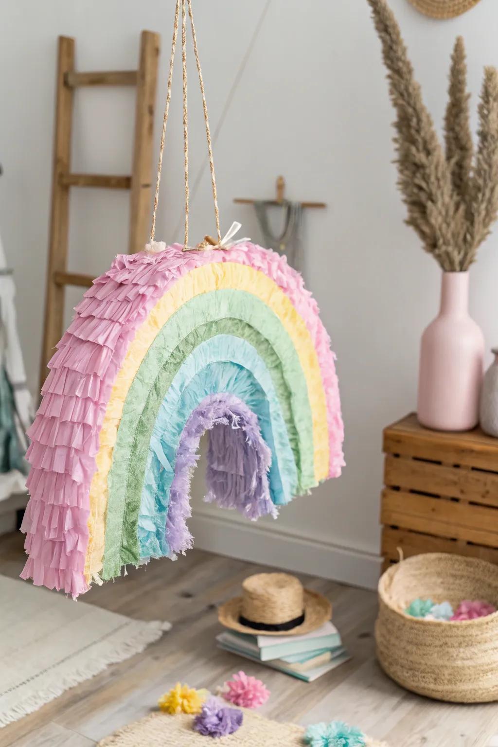 Bring a touch of magical color to your celebrations with this handcrafted rainbow pinata.