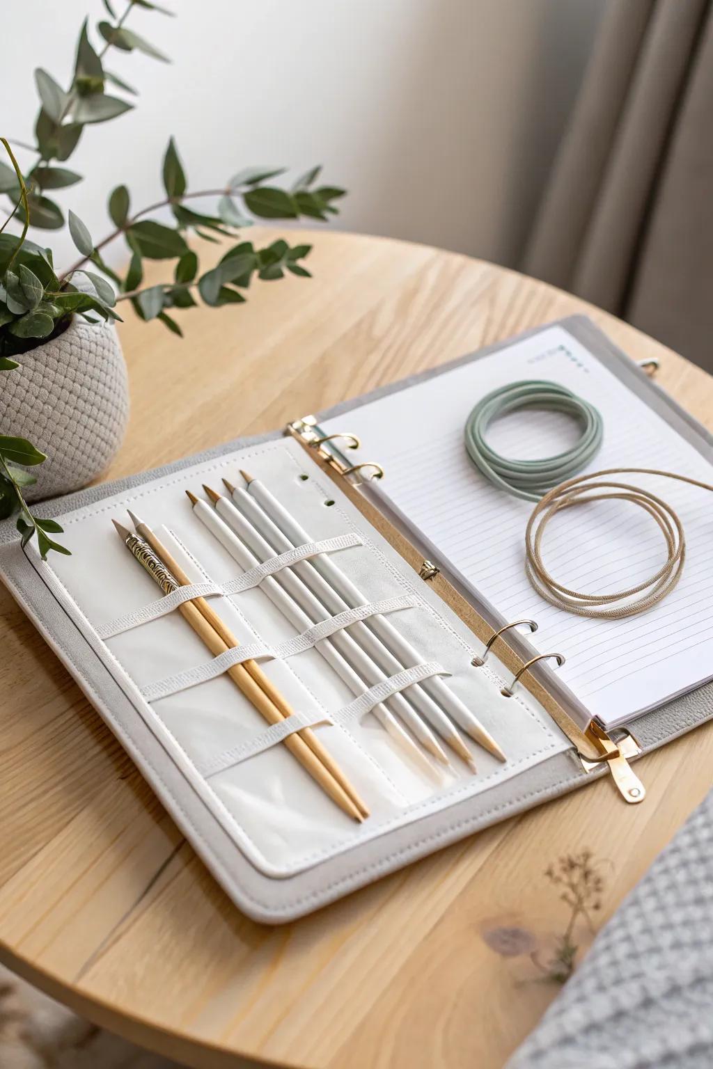 Transform your knitting chaos into a serene display of possibilities with this elegant binder organization.