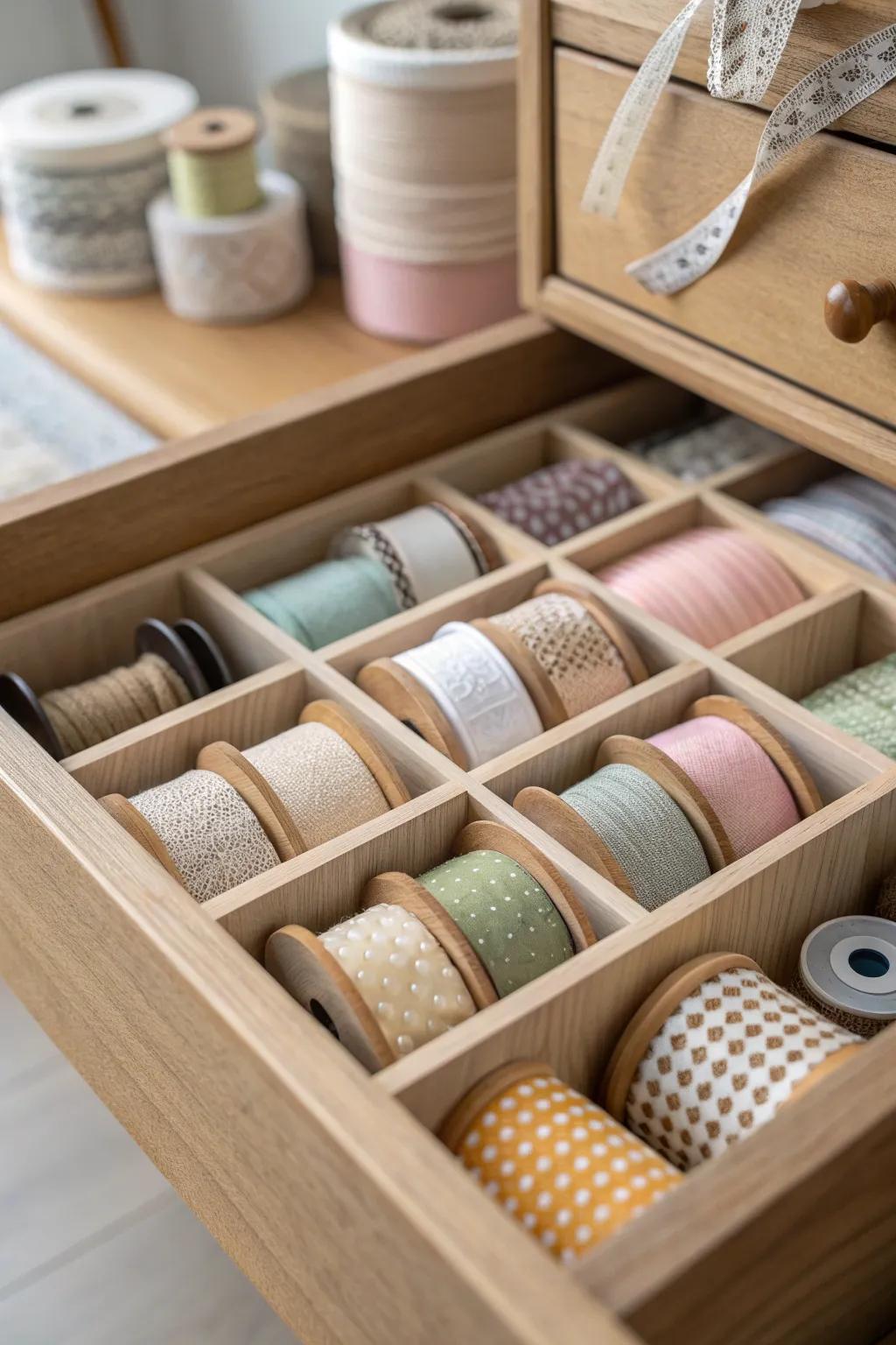 Find ribbon bliss with beautifully organized drawer dividers.