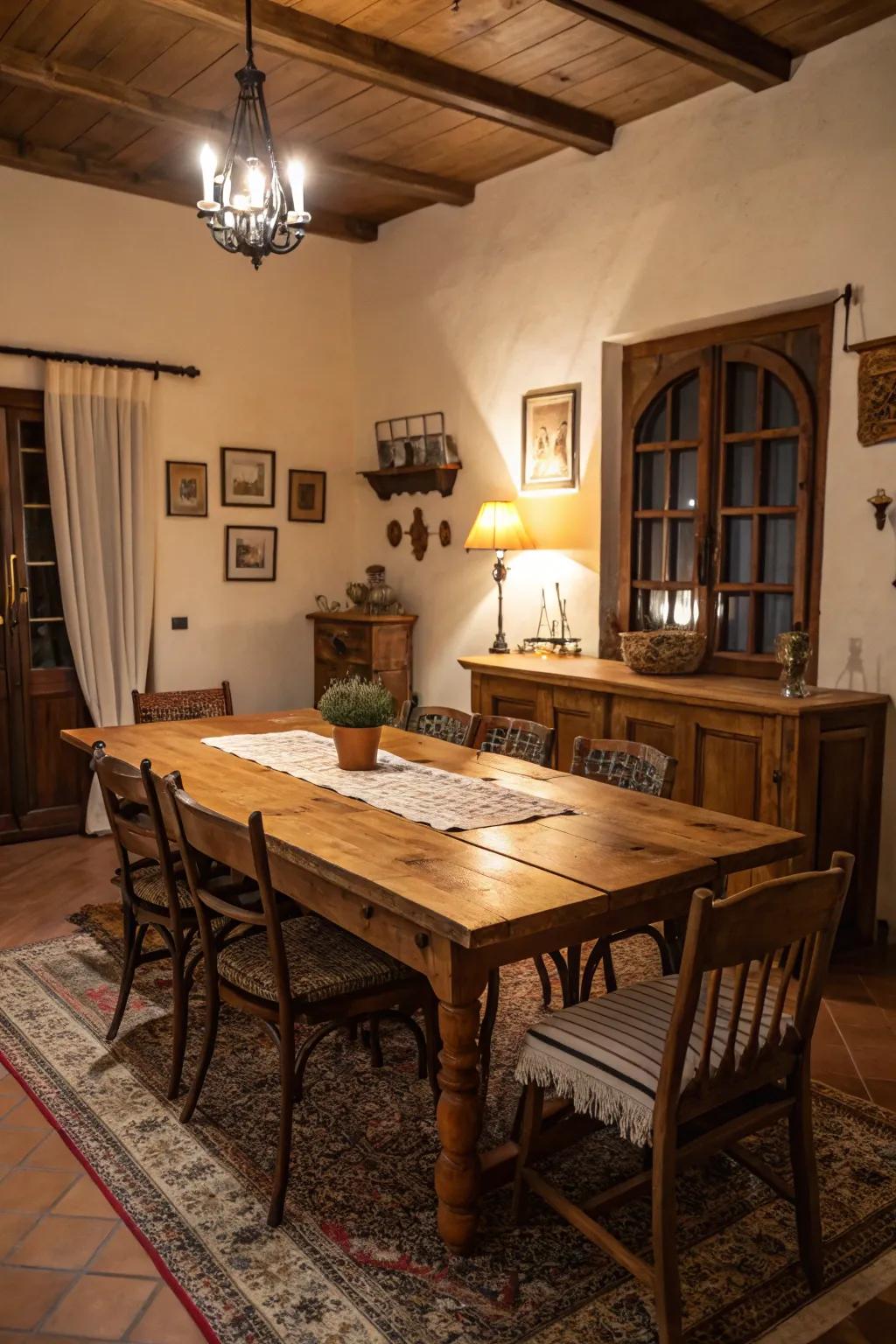Rustic wooden furniture brings a traditional Italian farmhouse feel to your home.
