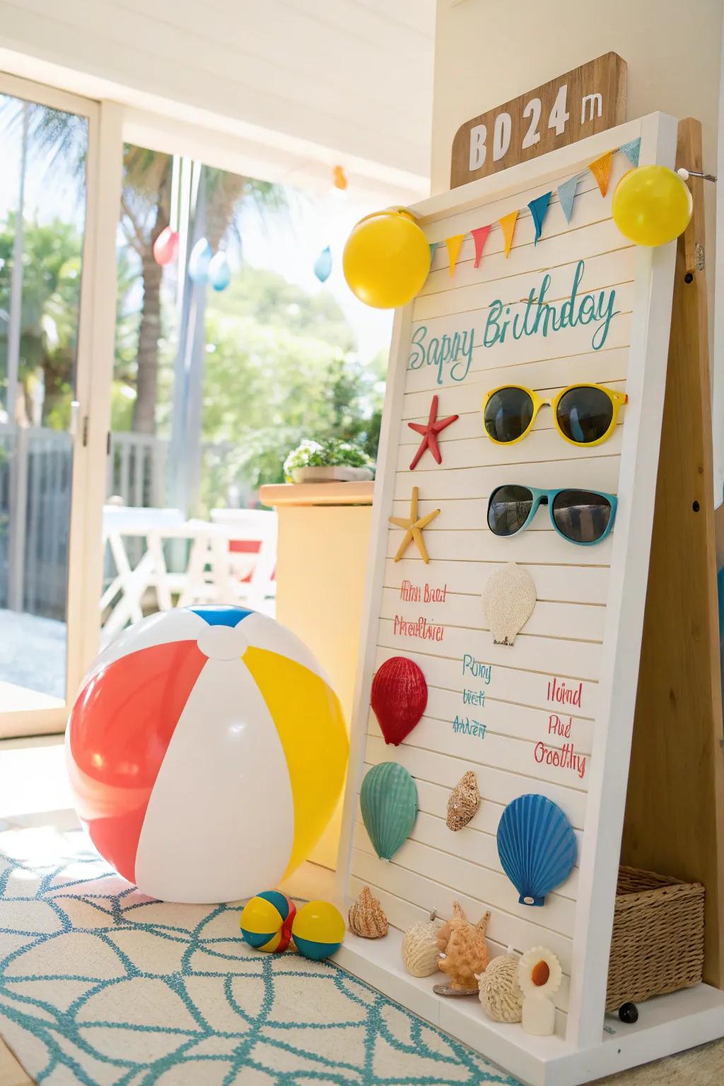 A beach-inspired birthday board perfect for sunny July celebrations.