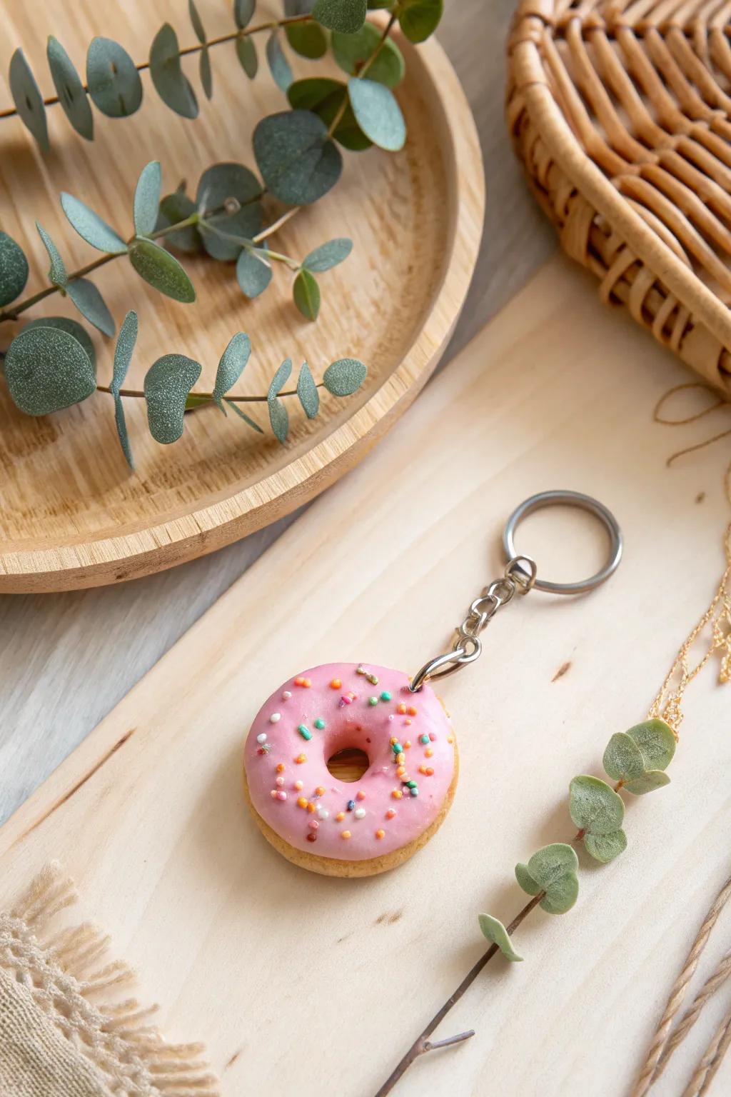 Craft your own kawaii charm: This adorable donut keychain is a sweet addition to any set of keys!