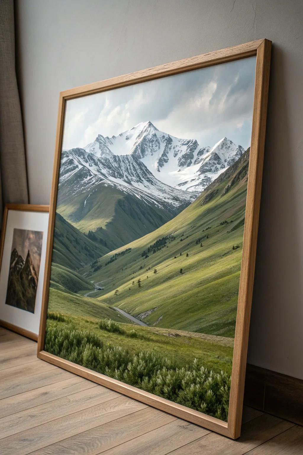 Embrace the tranquility of majestic mountains in minimalist elegance.