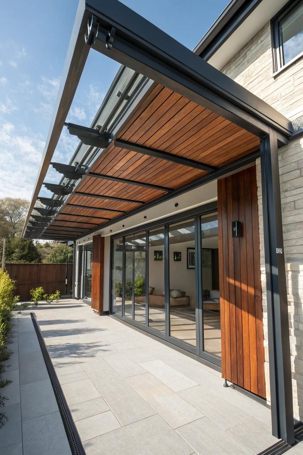 Embrace adaptability with this expertly crafted adjustable overhang, perfect for mastering sun and shade at your command.