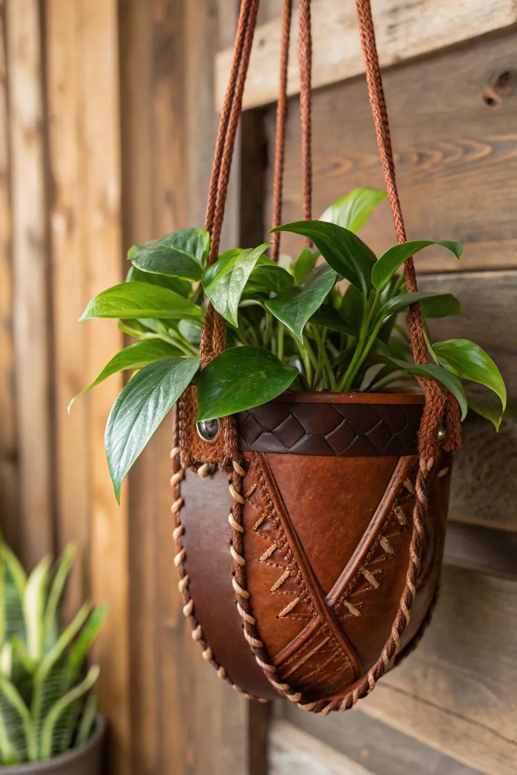 Elevate your greenery with these handcrafted leather plant hangers, where style meets craftsmanship.
