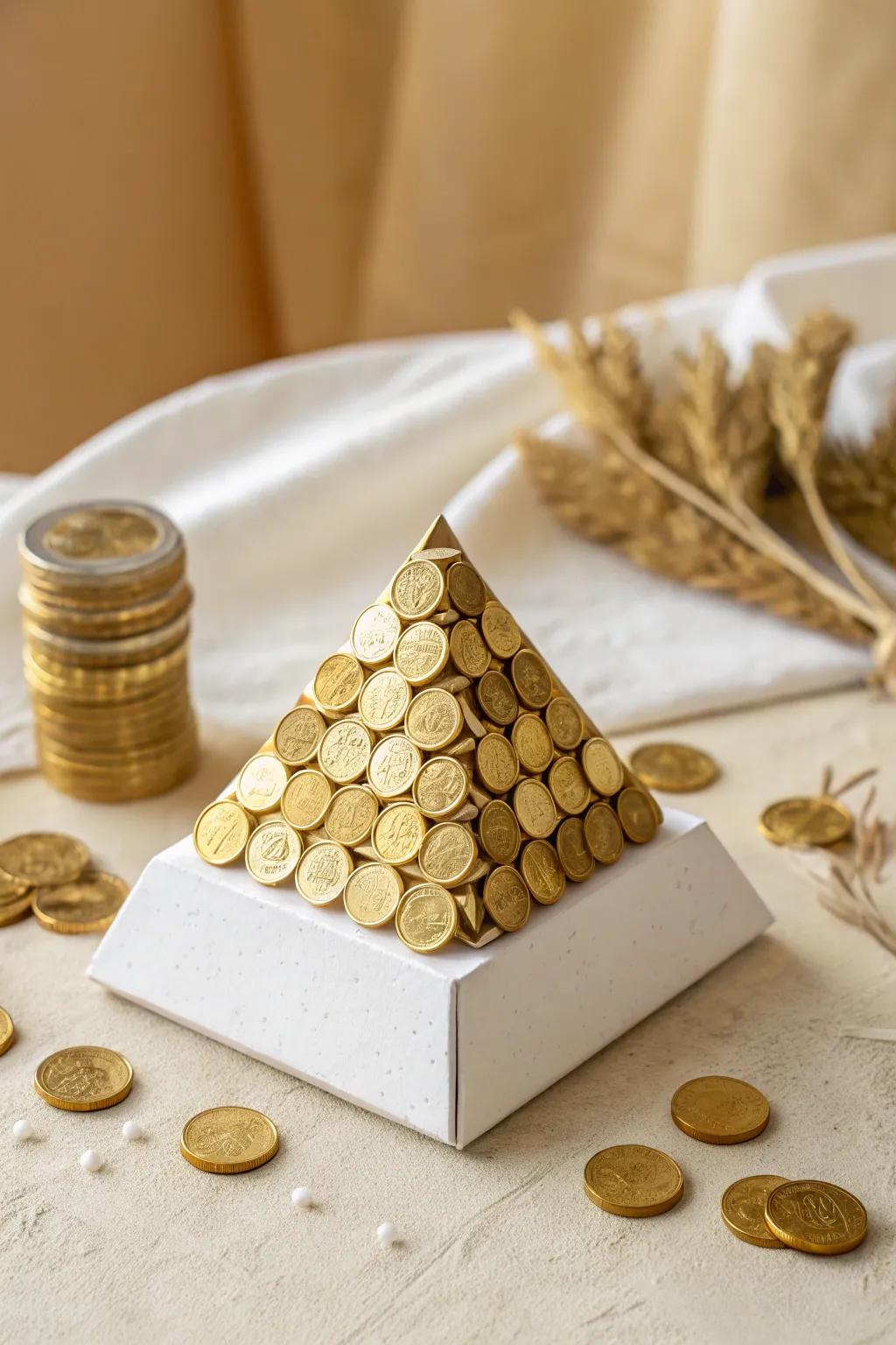 Catch a Leprechaun's Eye with this Glam Gold Coin Pyramid!