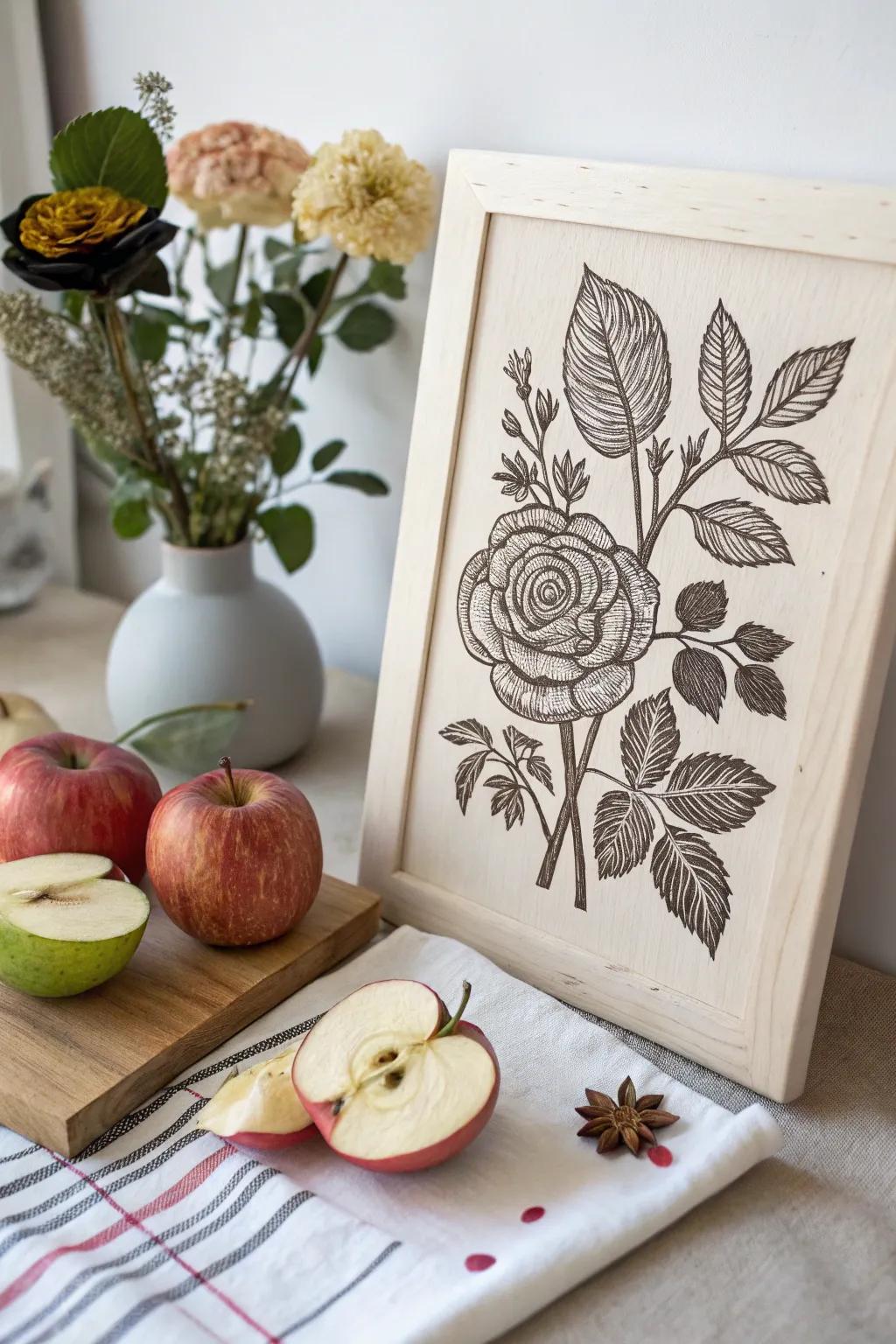 Elevate your decor with the timeless charm of a linocut still life, blending nature and artistry in perfect harmony.