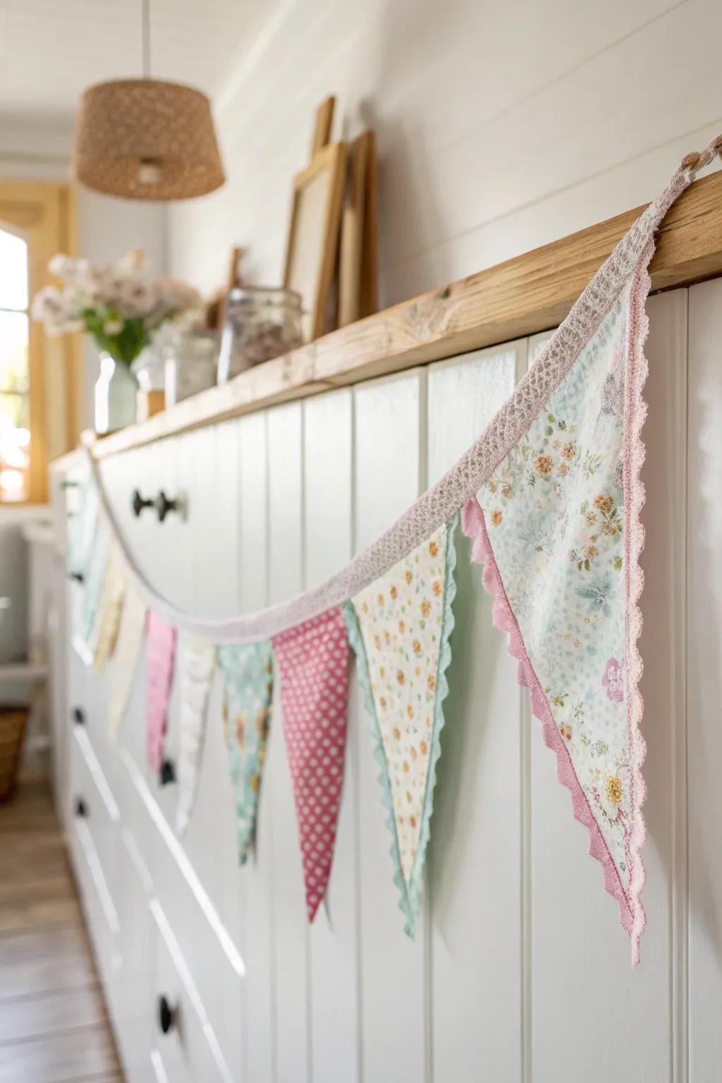 Add a touch of whimsy to your home with this delightful fabric scrap bunting, crafted from cherished memories!