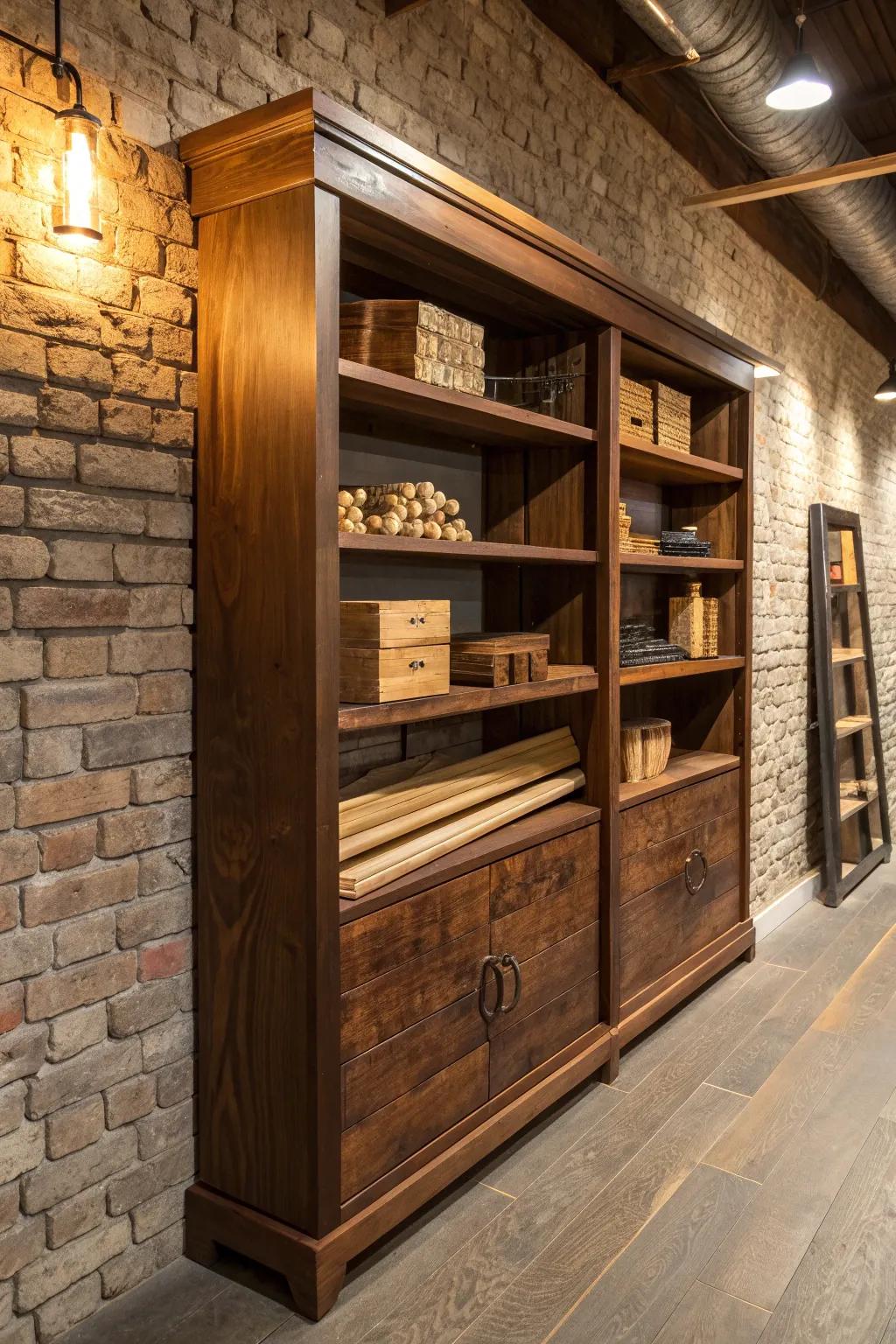 Maximize your space with expertly crafted wall-mounted shelving for lumber storage.