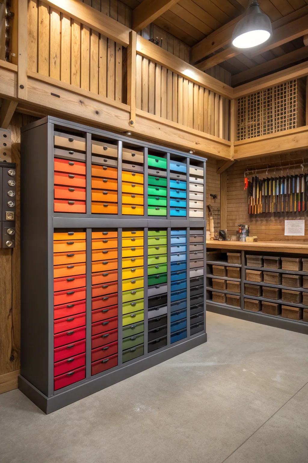 Transform your workshop with a vibrant, color-coded bin system that brings order and style to your space.