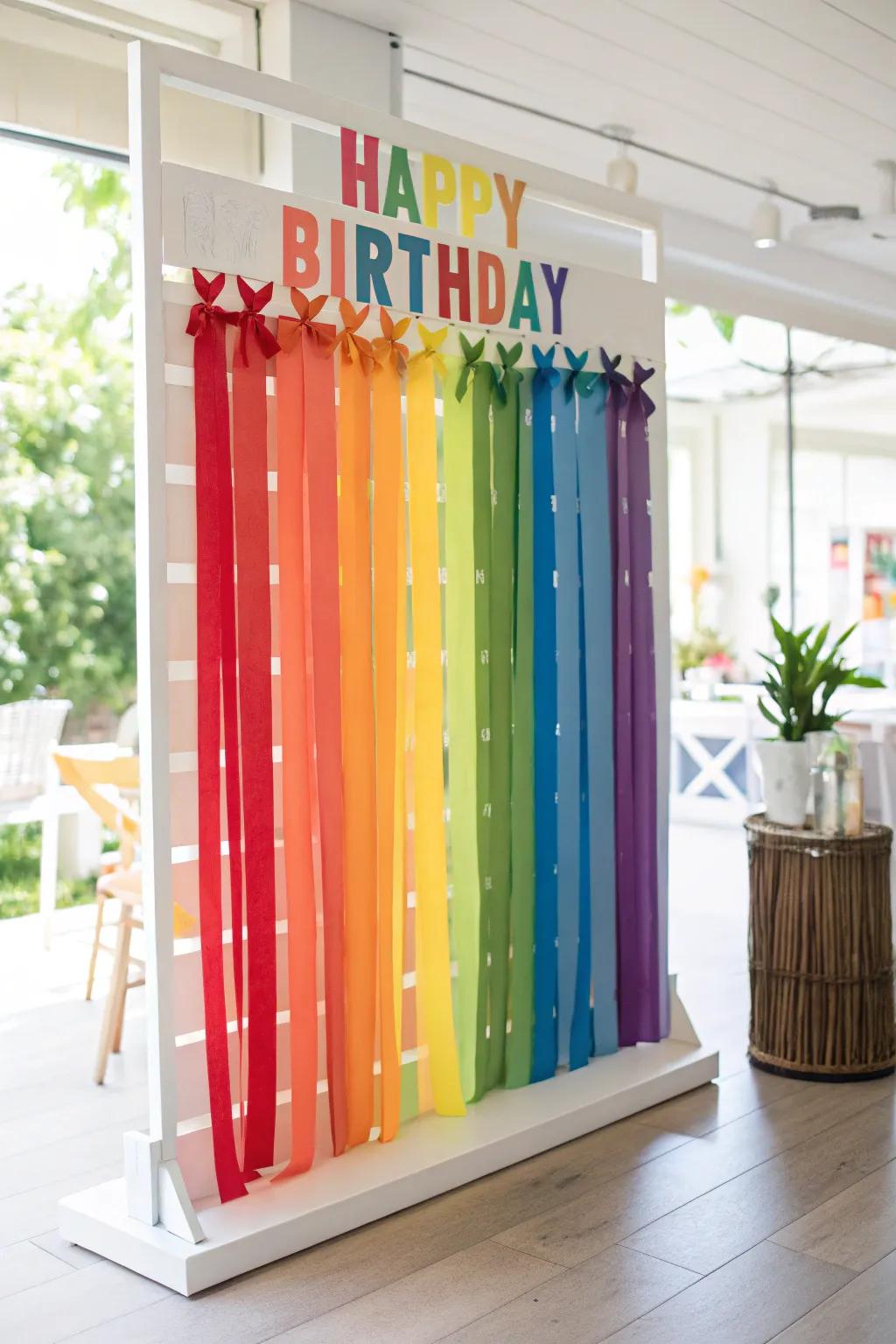 A rainbow-themed birthday board, perfect for adding a splash of color to March celebrations.