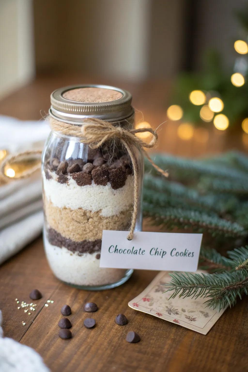Craft the perfect holiday gift with this Cookie Mix in a Jar, blending simplicity and festive charm!