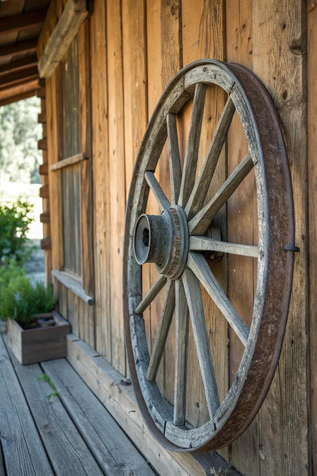 Timeless craftsmanship: A vintage wagon wheel brings rustic charm to any space.