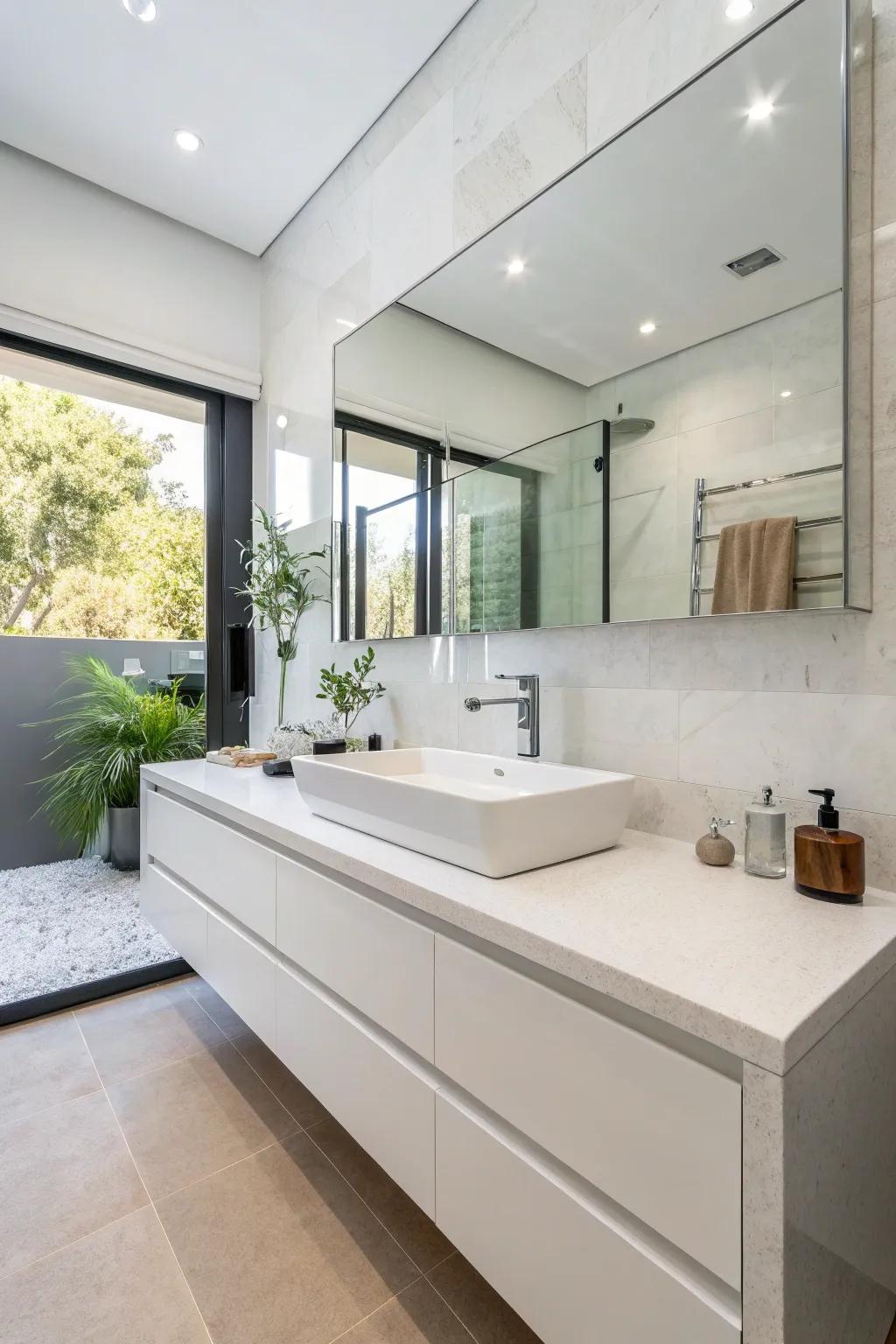 Seamless integrated sinks and countertops blend functionality with modern style.