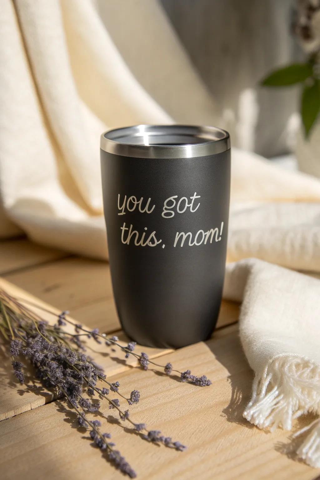 Fuel your day with a touch of inspiration. This tumbler is a gentle reminder of your strength and resilience. #MomPower #MinimalistBeauty