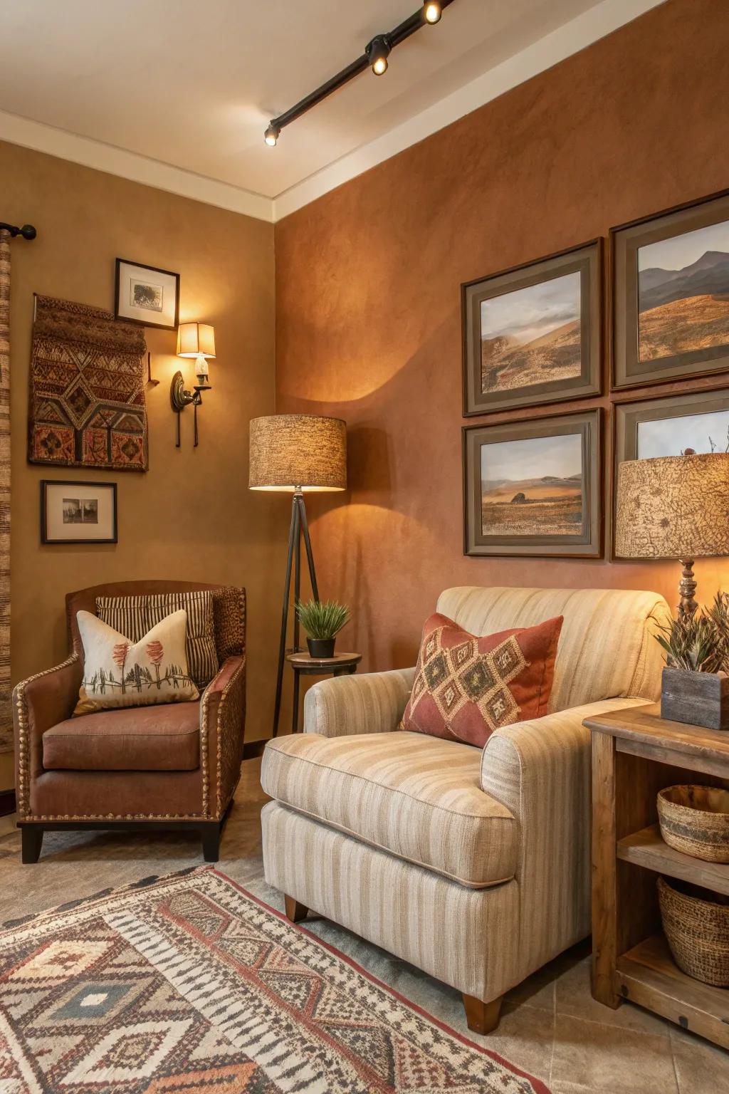 Warm earthy tones enhance the cozy feel of this room.