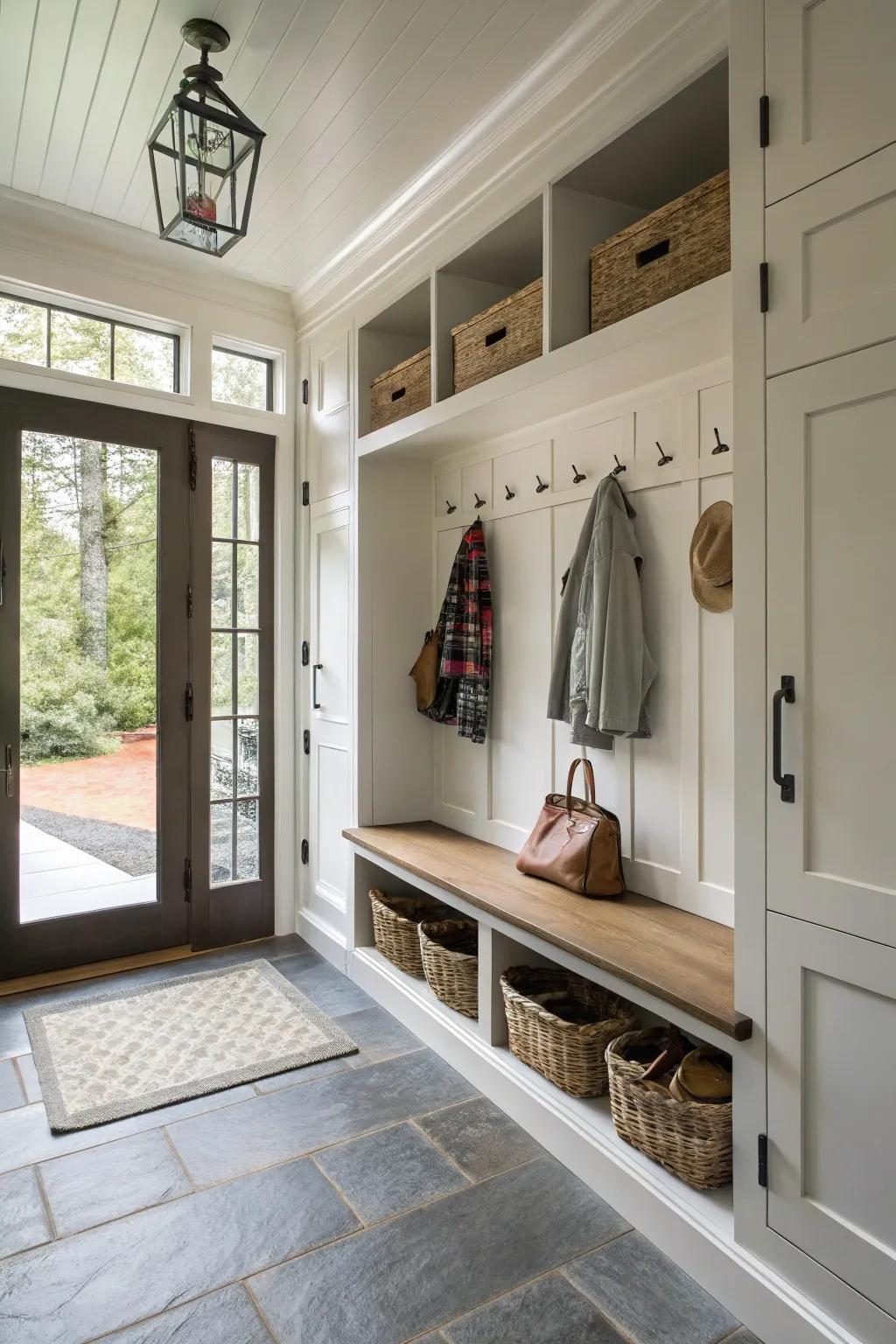 A seamless transition from entryway to mudroom.