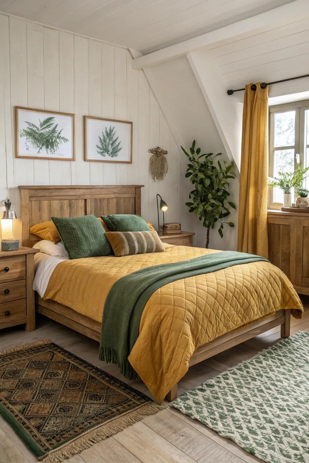A serene bedroom setting featuring earthy tones and textures.