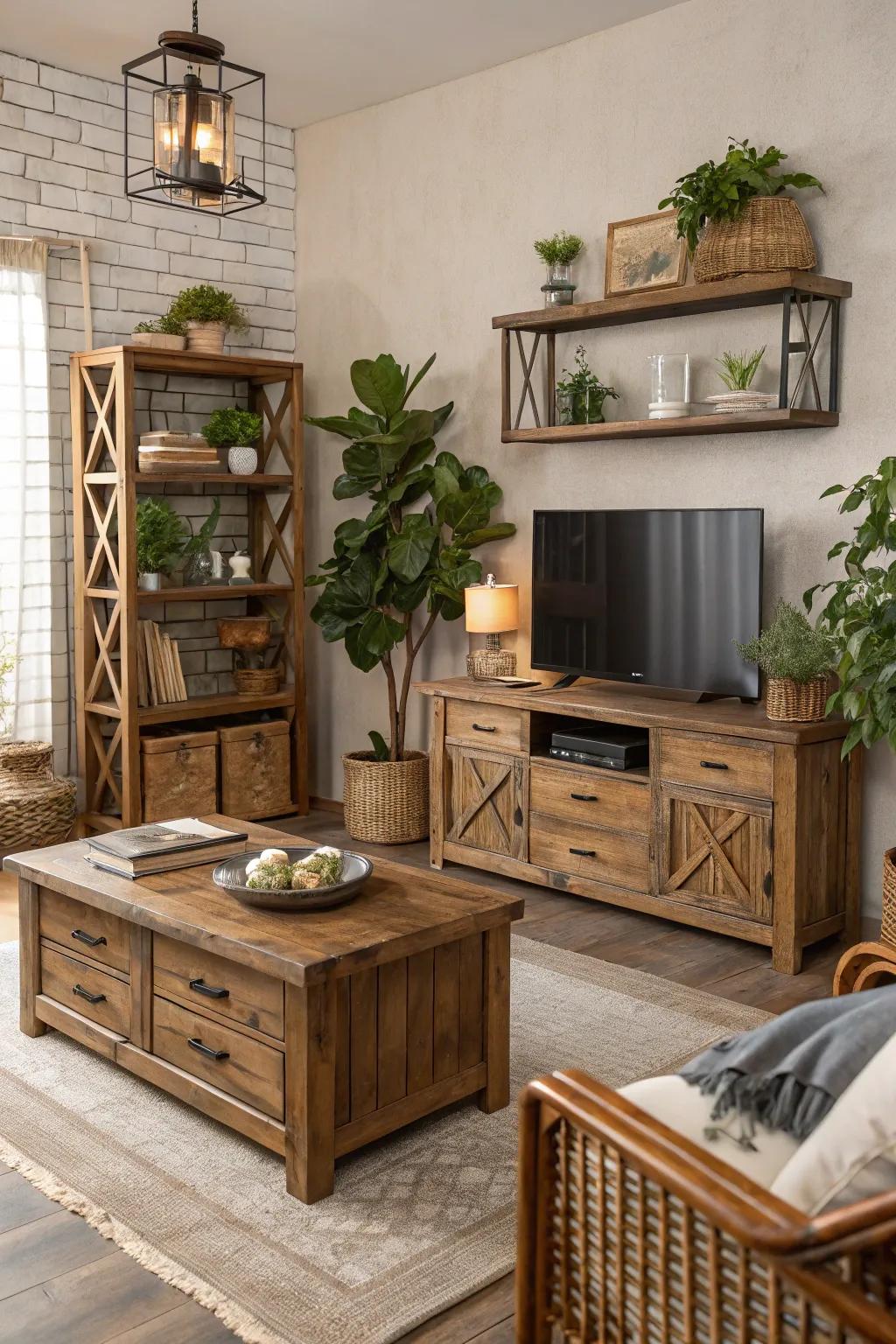 Rustic furniture adds warmth and a touch of the outdoors to any room.