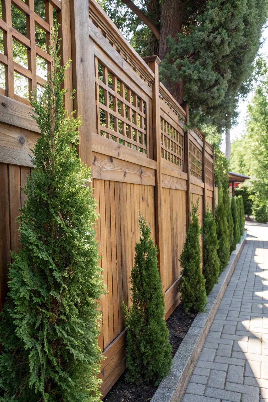 Nature's Craft: A seamless blend of wood and greenery for ultimate backyard privacy.