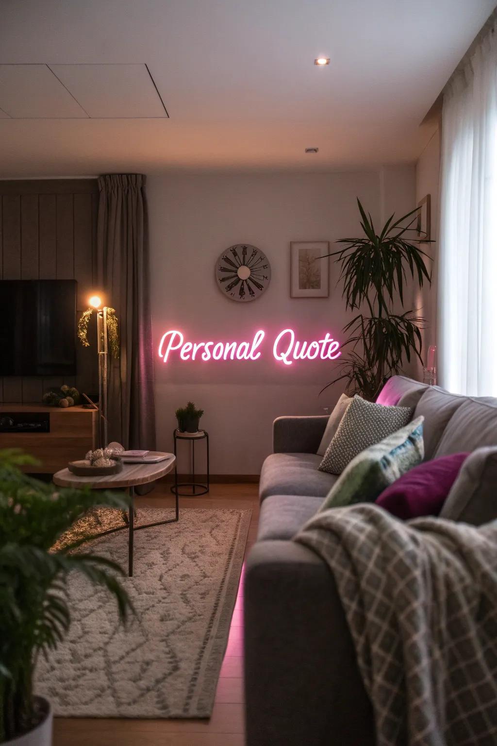 A personalized neon sign adds a unique touch to any space.