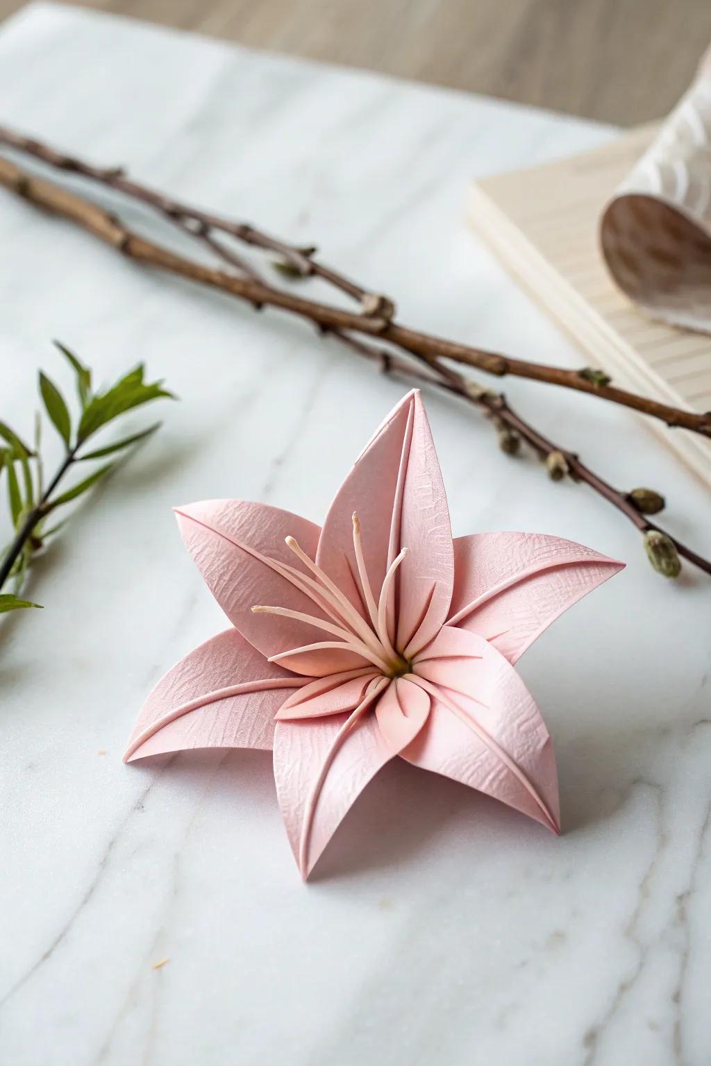 Unfold the timeless beauty of an origami lily, where simplicity meets craftsmanship.