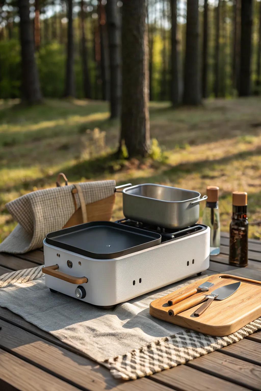 Elevate your outdoor cooking experience with this elegant portable stove, where Scandinavian simplicity meets boho charm.