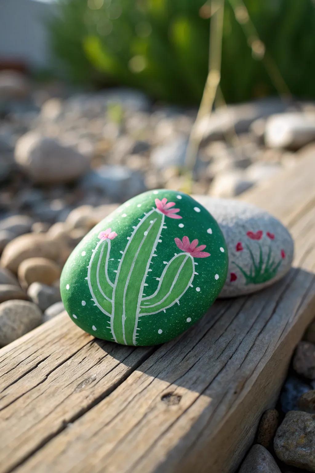 Transform your garden with charming painted rock cacti - a perfect blend of simplicity and creativity!