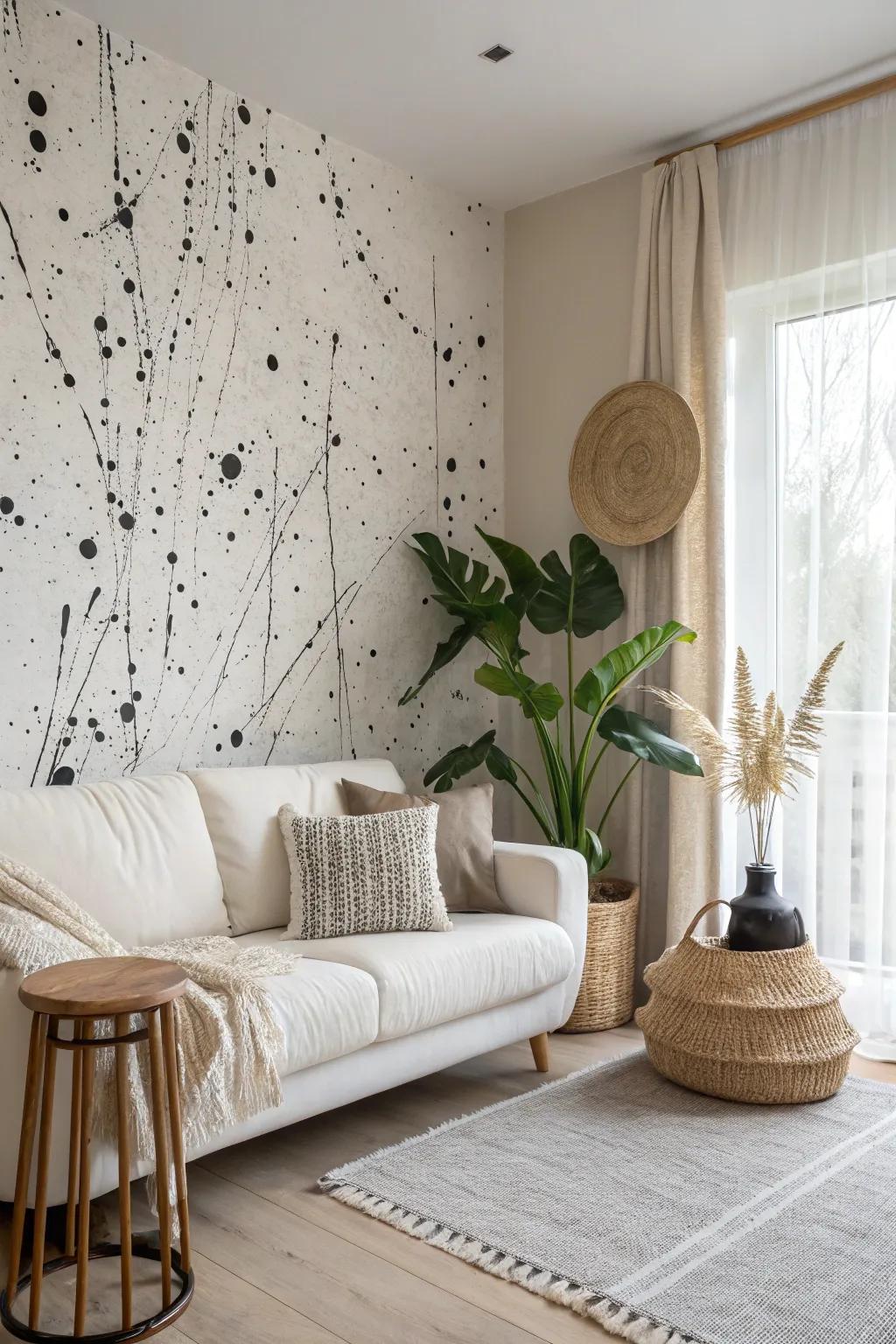 Monochrome Magic: Elevate your space with minimalist paint splatter elegance.